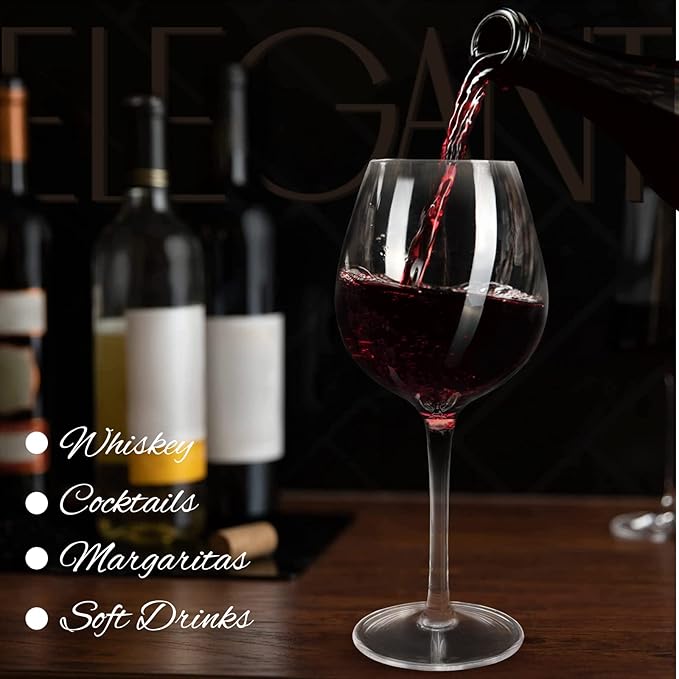 Plastic Wine Glasses Set of 4(15oz) |Unbreakable Wine Glasses with Stem|100% Tritan & BPA Free |Dishwasher Safe| Awesome For Pool, Beach, Travel, Pool, Camping, Beach, Picnic, Everyday Use.