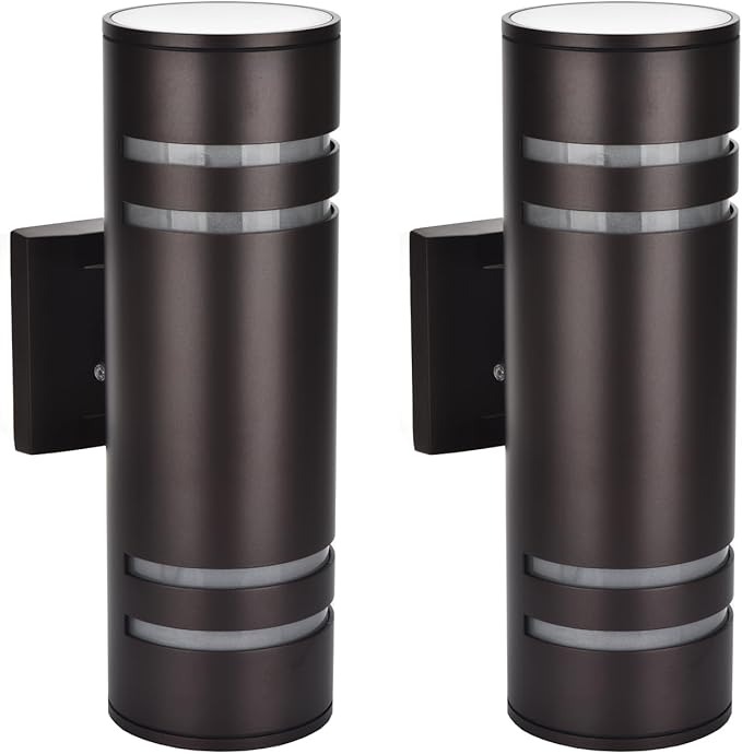 wowlite Dusk to Dawn Outdoor Lighting 2 Pack, Modern Outdoor Wall Lights Exterior ETL Listed, Oil Rubbed Bronze Cylinder Outdoor Sconce Lights, Waterproof Outside Lights for House Porch Garage