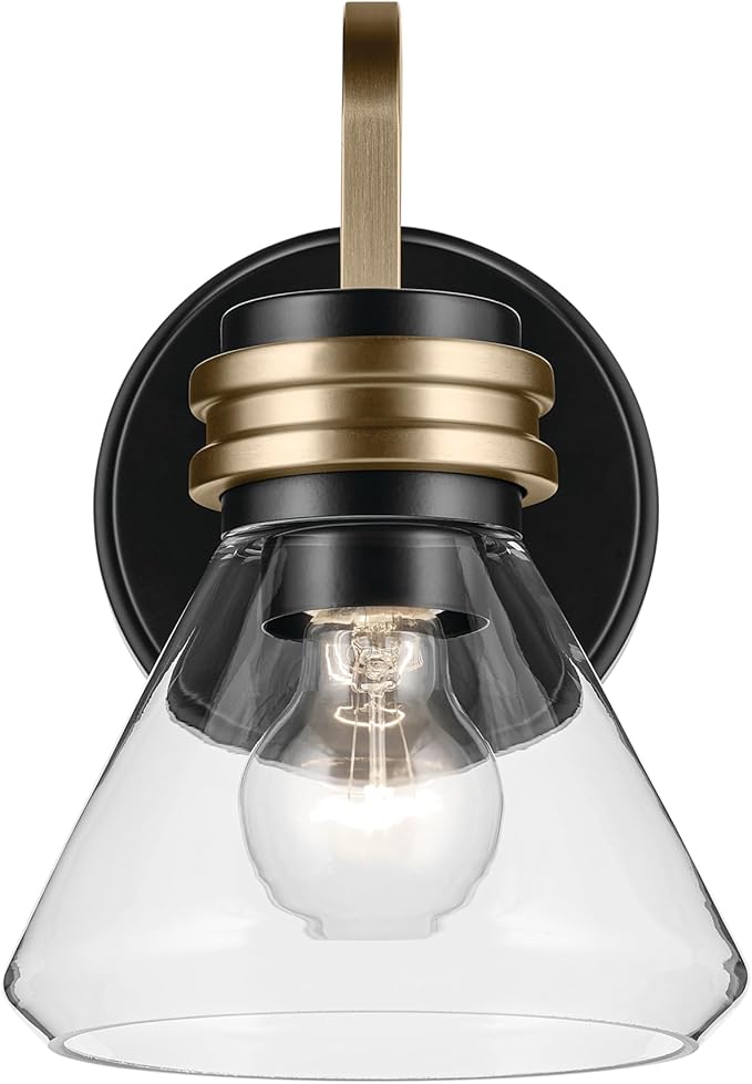 Kichler Farum 7.25" 1-Light Wall Sconce with Clear Glass in Black, for Fireplace, Kitchen, Bedroom, Hallway, or Vanity, (7.25" W x 9.5" H) 55153BKCLR