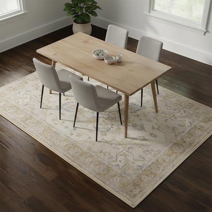 Muddy Mat짰 Champagne 3ft x 5ft Washable Area Rugs for Living Room, Bedroom & Dining Room ??Modern Soft Low Pile Non Slip Carpet ??Pet Friendly Waterproof Foldable Rugs for Home