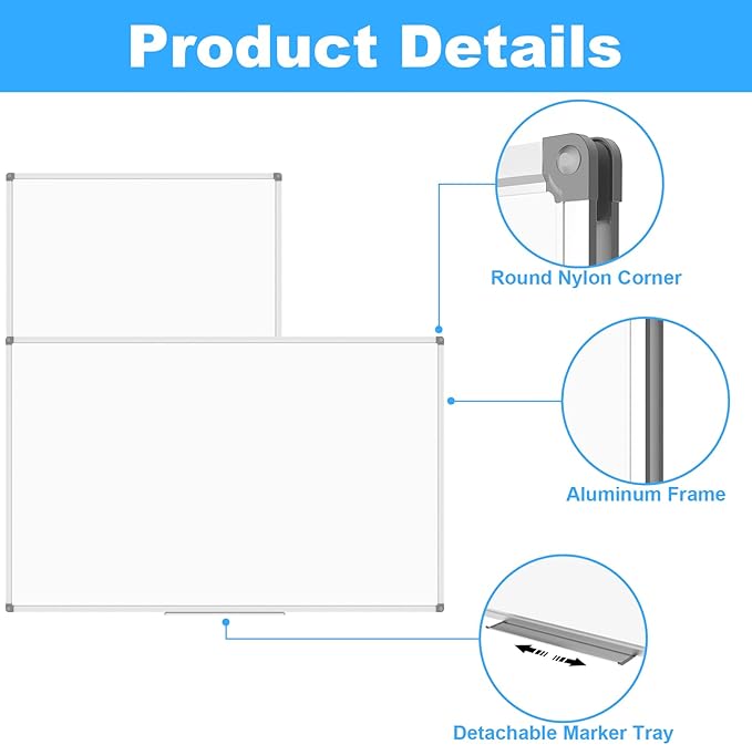 Lockways Large 72" x 40" Magnetic Dry Erase Board - Wall Mounted Whiteboard| White Board with Pen Tray, Aluminum Message Presentation Memo Board for Office & School