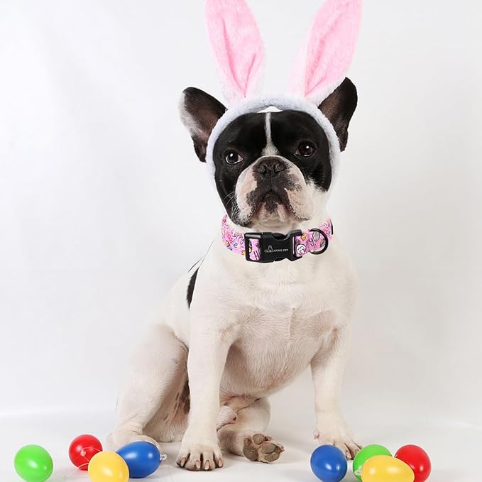 ARING PET Easter Dog Collar, Cute Pink Eggs Pet Collars with Quick Release Buckle for Puppy Small Medium Large Boy Girl Dogs-S