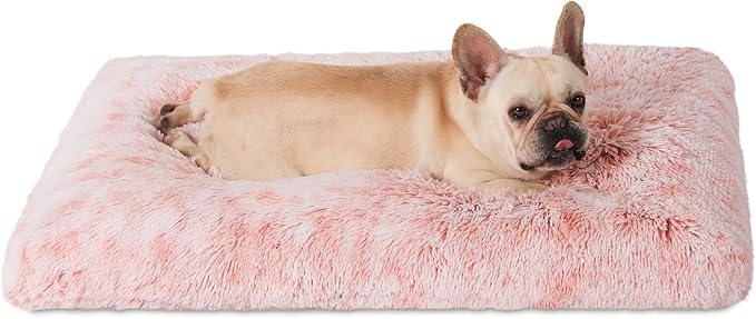 Bedfolks Waterproof Crate Bed for Dogs, Plush Kennel Pad with Removable Washable Cover, Faux Fur, Large (35"x23"), Pink