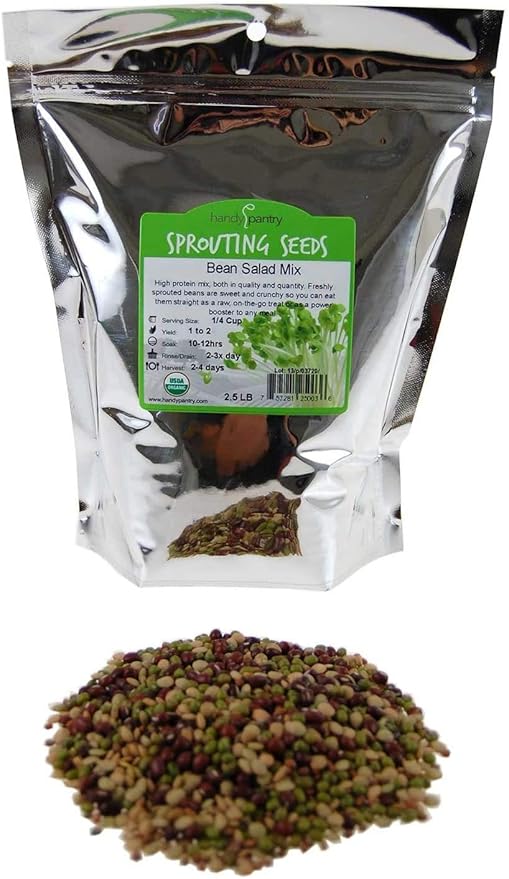 Bean Salad Sprouting Seed Mix- Organic- 2.5 Lbs- Mix of Bean Sprout Seeds: Adzuki, Mung Bean, Green Lentil & Radish. For Sprouting Sprouts, Soup, Food Storage