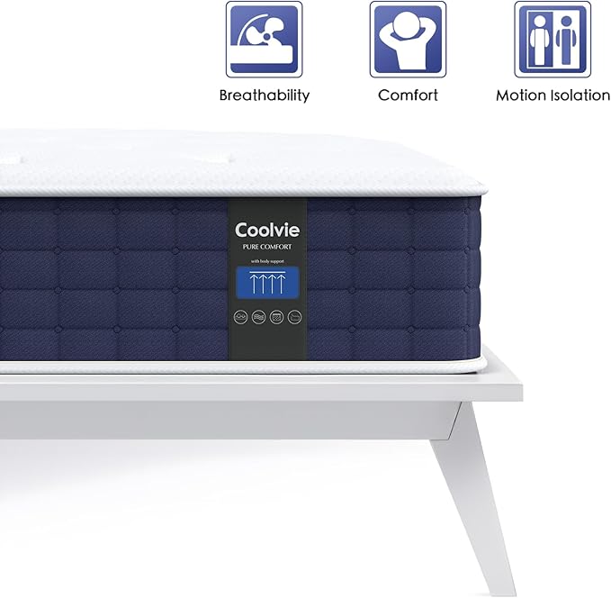 Coolvie Queen Mattress, 10 Inch Hybrid Mattress Queen Size, Individual Pocket Springs with Memory Foam, Bed in a Box, Cooler Sleep with Pressure Relief and Support