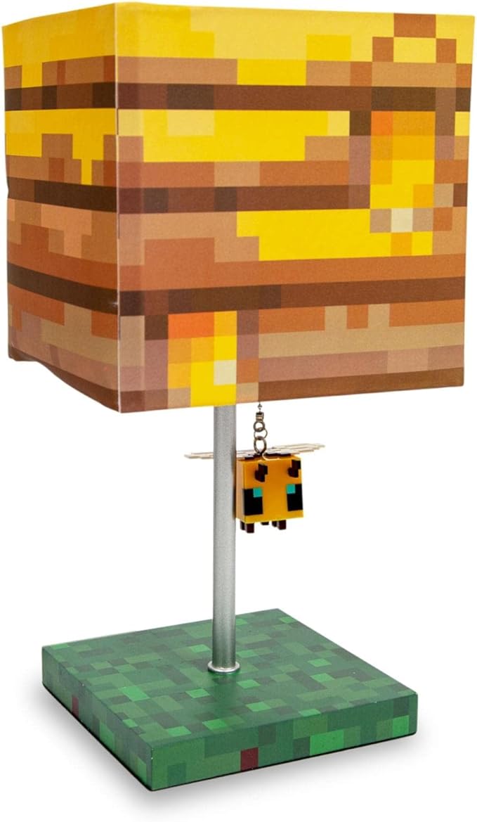 Minecraft Yellow Bee Nest Block Desk Lamp with 3D Bee Puller | Nightstand Table Lamp with LED Mood Light for Bedroom, Desk, Living Room, Playroom | Home Decor Kids Room Essentials | Video Game Gifts