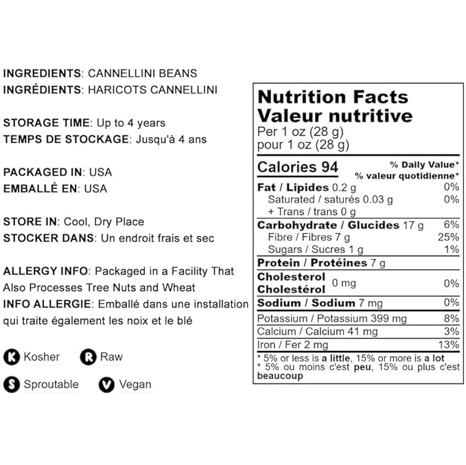Food to Live - Cannellini Beans, 25 Pounds Dried White Kidney Beans, Sproutable, Vegan, Kosher, Sirtfood, Bulk. Rich in Fiber, Protein. Great for Minestrone Soup, Bean Salad, Stews, White Chili.
