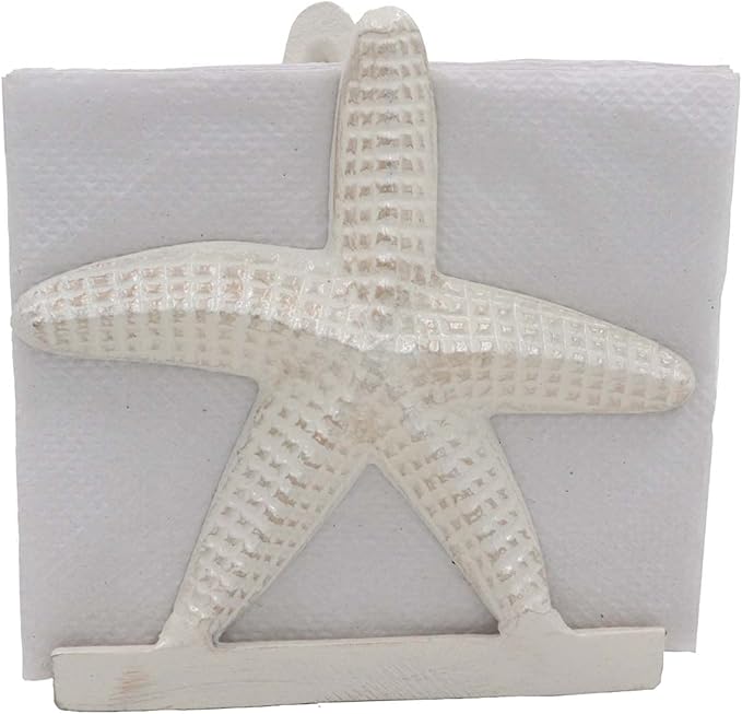 THDC Nautical Napkin Holder, Lunch, Dinner, Nautical Collection Napkin Holder, Made of Metal (Star Distressed Off-White)
