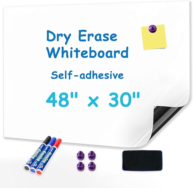 YOUNGJQ Magnetic Whiteboard Contact Paper 48" x 30", Adhesive Magnetic Dry Erase White Board Sticker for Wall, Peel and Stick Wallpaper