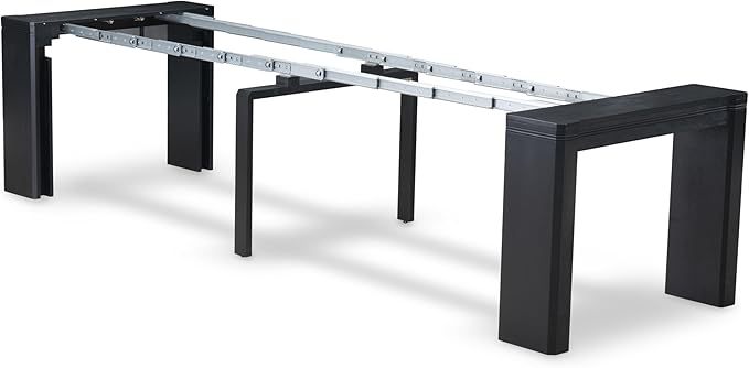 X07VE-BC6-50 - 10-Pc Dining Table Set a Kitchen Table with a coffee Table and wooden Bench & 7 Dark Gotham Grey Linen Fabric Dinner Chair, 39x120 Inch, Wire Brushed Black