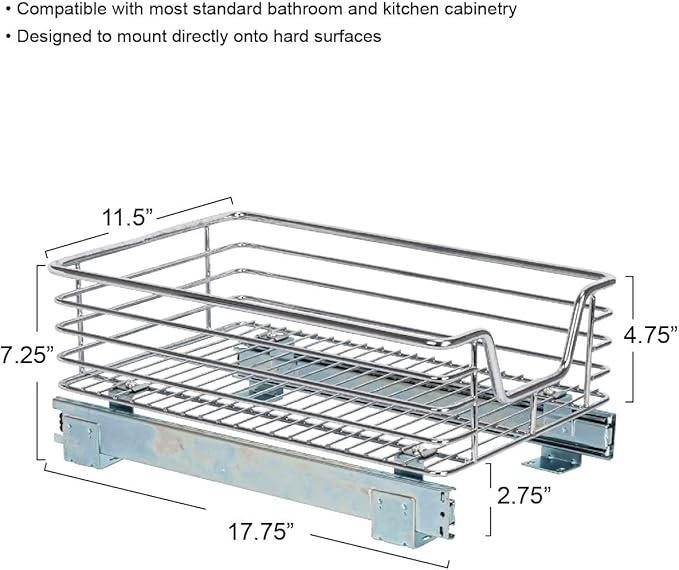 Household Essentials Glidez Chrome-Plated Steel 1-Tier Sliding Under Sink Cabinet Organizer, Chrome