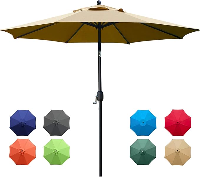 Sunnyglade 9Ft Patio Umbrella Outdoor Table Umbrella with 8 Sturdy Ribs (Tan)