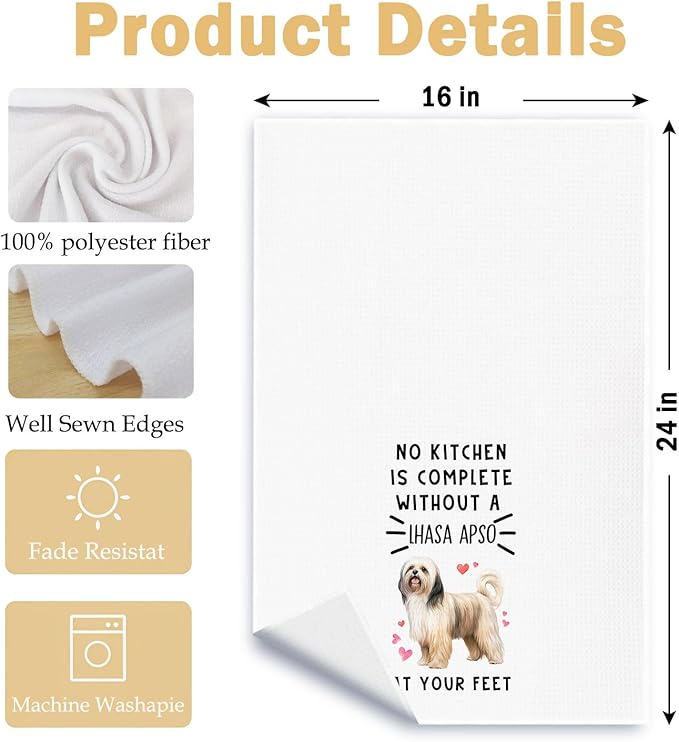 Funny Lhasa Apso Hand Towels for Kitchen Home Bathroom Decor, A Kitchen is Not Complete Without A Lhasa Apso Dish Towel, Dog Lovers Gift, 16×24 Inch