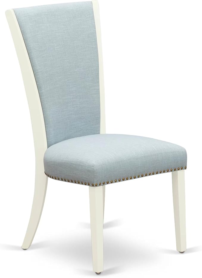 East West Furniture V027VE215-6 6 Piece Dining Set Contains a Rectangle Dining Room Table with V-Legs and 4 Baby Blue Linen Fabric Upholstered Chairs with a Bench, 40x72 Inch, Multi-Color