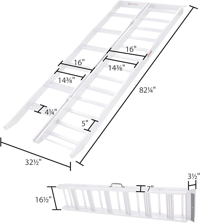 Black Widow Aluminum Motorcycle Ramp, Folding Ramps with Steps, 750 Lbs Capacity, Silver - Portable Loading Equipment and Storage Accessories for Motorcycles, Trucks, Trailers and Vehicles