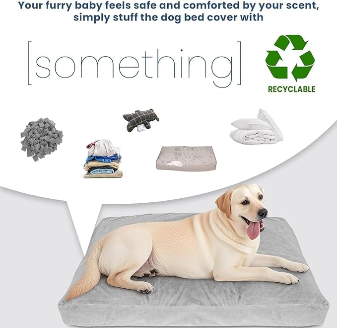 Faux Fur Dog Bed Covers – Ultra Soft Rose Velvet, Removable & Washable, Cozy & Durable,Large Pet Bed Cover Only (No Filling)-(Fleece Gray, 44" L x 32" W x 4.5" Th)