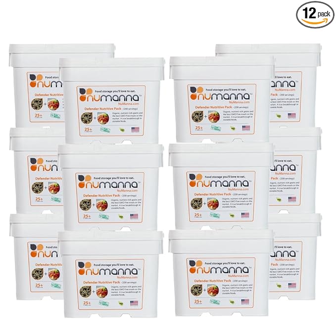Numanna Defender Nutritive Pack Bucket 2,448 Servings | 12-Months Emergency Food Supply | GMO-Free, Non-Perishable Meals with Organic Grains & Superfoods | Easy to Prepare | Camping & Daily Use
