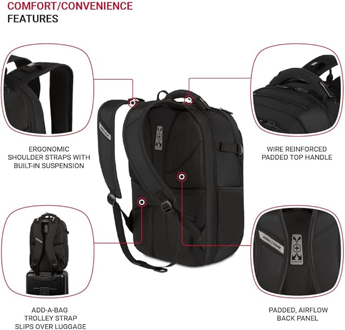 SwissGear Travel Tech Pro Laptop Backpack – Fits Laptops up to 16” – ScanSmart TSA-Friendly Backpack with Multiple Organizer Pockets – Black