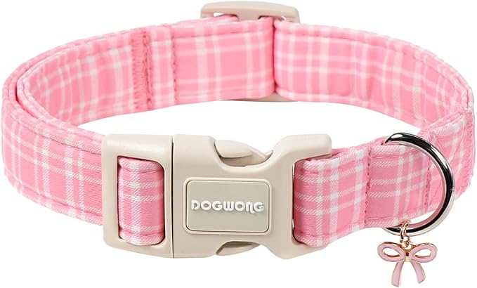 DOGWONG Pink Plaid Collar for Small Medium Large Dogs - Pink Dog Collar for Girl Female Dogs,XL