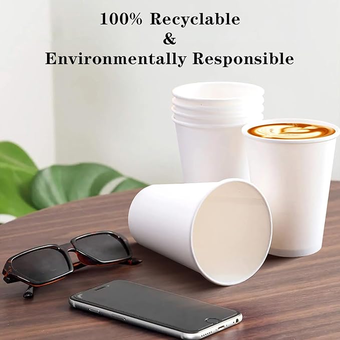 Qunclay 𝟐𝟏𝟎 𝐂𝐨𝐮𝐧𝐭 𝟏𝟐 𝐨𝐳 Disposable White Paper Coffee Cups, To Go Hot Cups for Coffee, Chocolate, Juice, Hot or Cold Beverage Drinking Cup Suitable for Party, Office, Travel, and Events