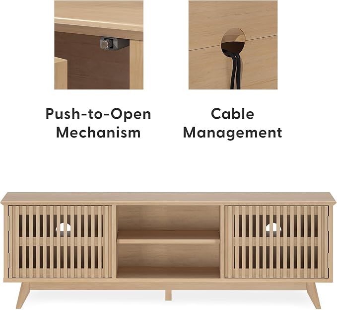 Plank+Beam Mid-Century Modern Wood TV Stand, Solid Wood Entertainment Console with Storage, 59" L x 16" W x 19" H, Blonde