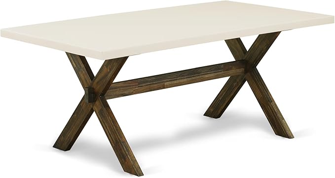 East West Furniture X727MZ716-9 9 Piece Dining Room Table Set Includes a Rectangle Dining Table with X-Legs and 8 Dark Khaki Linen Fabric Upholstered Chairs, 40x72 Inch, Multi-Color