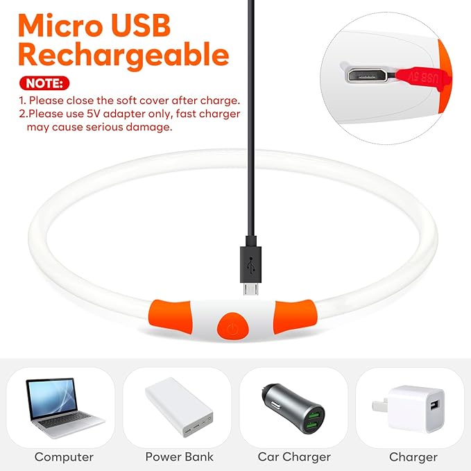 HIGO Light Up Dog Collar USB Rechargeable LED Dog Collar Glow in The Dark, TPU Flash Dog Necklace Light Make Your Dogs Be Visible& Safe (Orange)