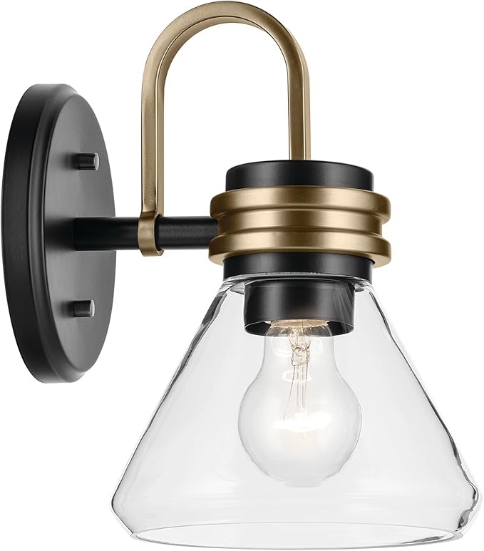Kichler Farum 7.25" 1-Light Wall Sconce with Clear Glass in Black, for Fireplace, Kitchen, Bedroom, Hallway, or Vanity, (7.25" W x 9.5" H) 55153BKCLR