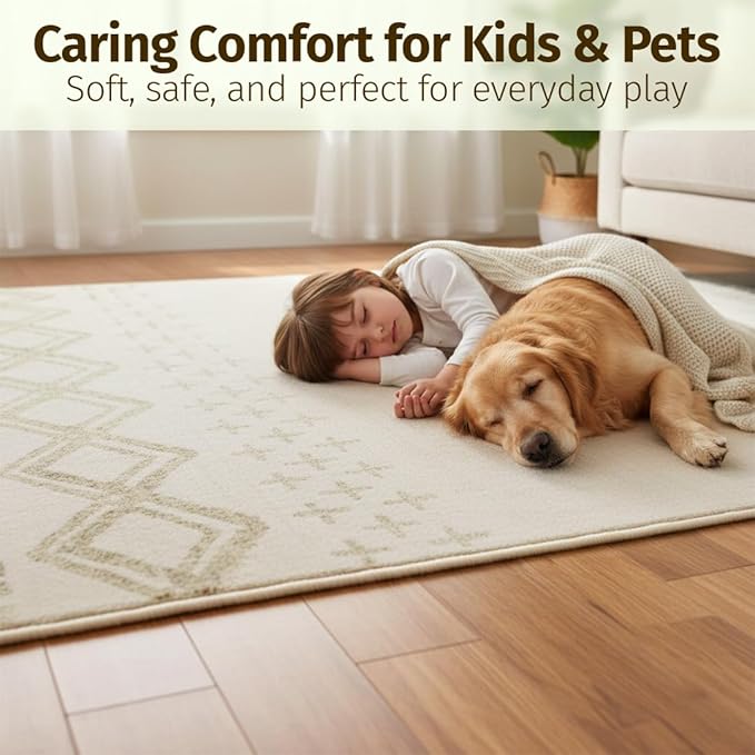 Muddy Mat짰 Tribal 5ft x 7ft Washable Area Rugs for Living Room, Bedroom & Dining Room ??Modern Soft Low Pile Non Slip Carpet ??Pet Friendly Waterproof Foldable Rugs for Home