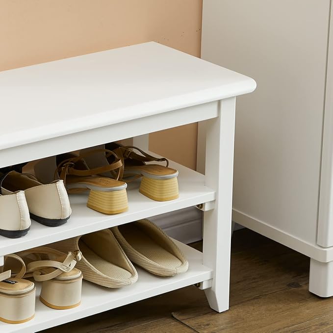 Shoe Rack Bench for Entryway with Storage, 24", 3-Tier Wooden Shoe Bench for Hallway, Front Door, Entrance, White