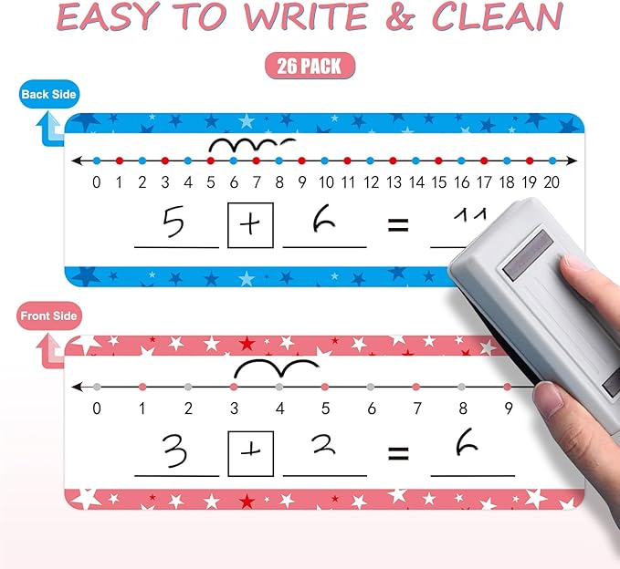 26 Pack Dry Erase Number Line Board Card 4”x12” Inch Double Sided Writable and Erasable Board Featuring 0-10 On One Side ，0-20 On The Other Side, Classroom Must Have Boards for Student