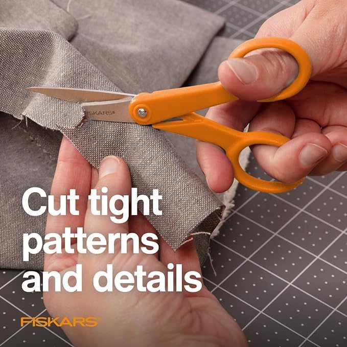 Fiskars Premier No. 5 Micro-Tip Orange-Handled Fabric Scissors, Double Loop Handle, Sewing and Craft Scissors, Orange