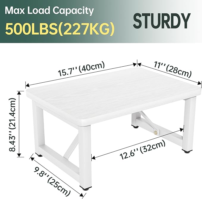 Step Stool, Small Step Stool for Adults, Wood and Metal Foot Stool, One Stepping Stool for Bedside Sofa Side, 400 LBS Load Heavy Duty Step, White