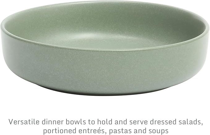 Gibson Elite Pasco 16 Piece (Service for 4) Plates and Bowls Double Bowl Reactive Glaze Dishes Stoneware Ceramic Dinnerware Set - Green