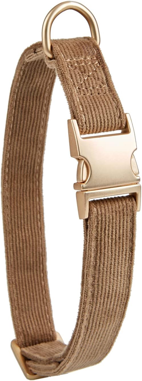 Soft Corduroy Fibric Dog Collar with High Grade Metal Buckle, for Medium Dogs.(Brown,Medium:12-19")