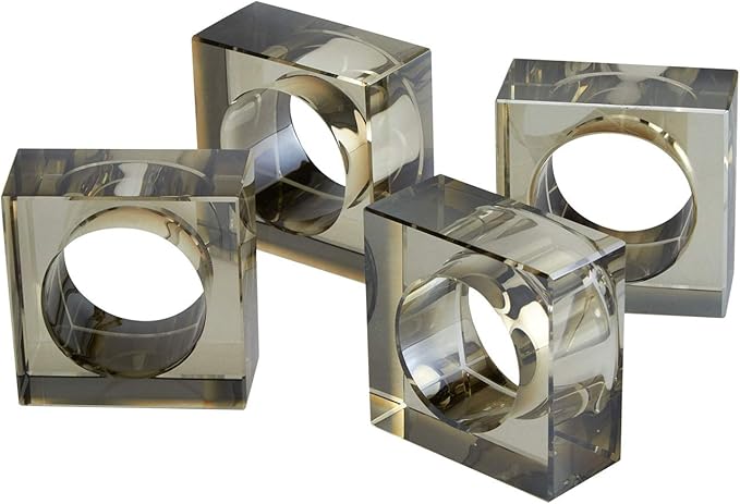 Tizo Design Elegant Crystal Napkin Rings Set-4, Crystal Glass Napkin Holders, Smoke (Also Available in Clear)