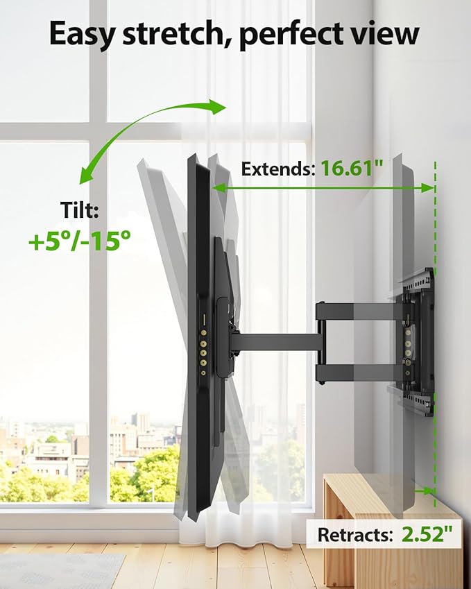 USX MOUNT Full Motion TV Wall Mount for Large TVs 42-95 Inch up to 150 lbs, Wall Mount TV Bracket with Swivel and Tilt, Fits 16",18", 24" Wood Studs, Max VESA 600x400mm Fit 65+ 75+ 85 86 90 TVs XML025