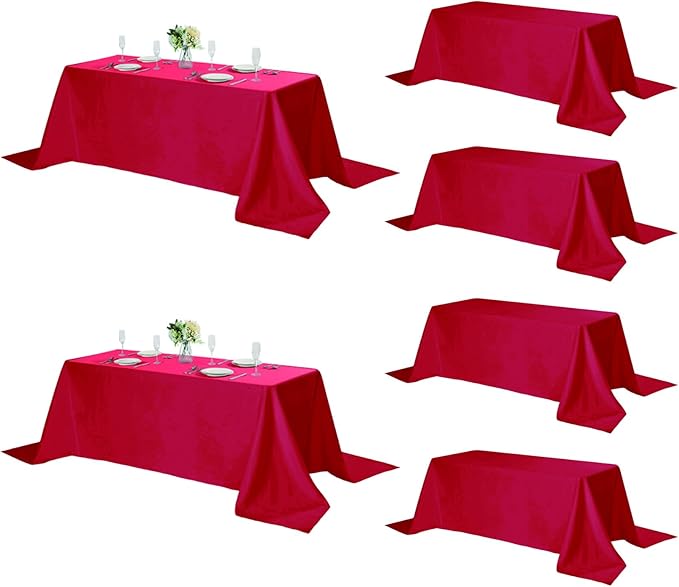 Fokitut 6 Pack Rectangle Tablecloth, 90x132 Inch, Stain Resistant and Wrinkle Polyester Table Cloth, Fabric Table Cover for Kitchen Dining, Wedding, Party, Holiday Dinner-Red
