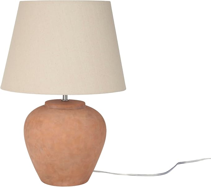 Nourison Home 20" Rustic Terracotta Ceramic Table Lamp with Fabric Shade, Bedside Nightstand Lamp for Bedroom, Living Room, Entryway