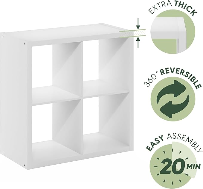 Furinno Cubicle Open Back Decorative Cube Storage Organizer, 4-Cube, White