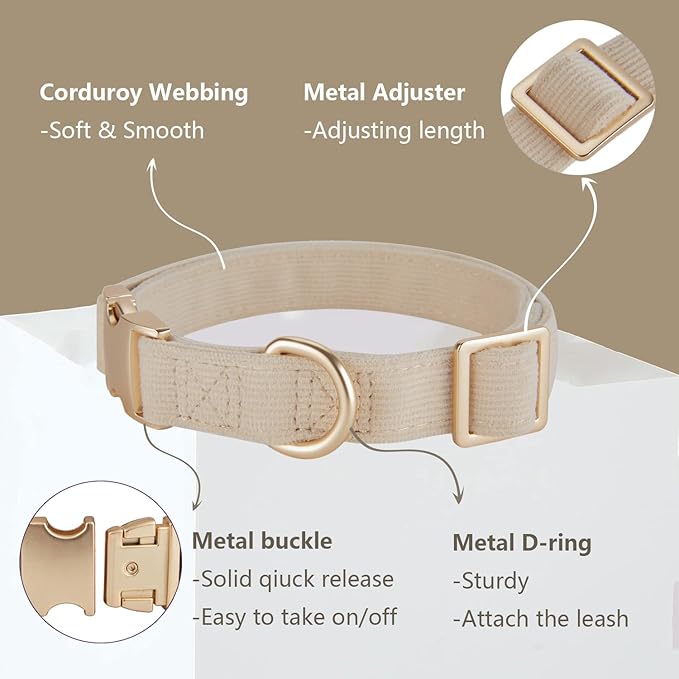 Soft Corduroy Fibric Dog Collar with High Grade Metal Buckle, for Medium Dogs.(White,Medium:12-19")