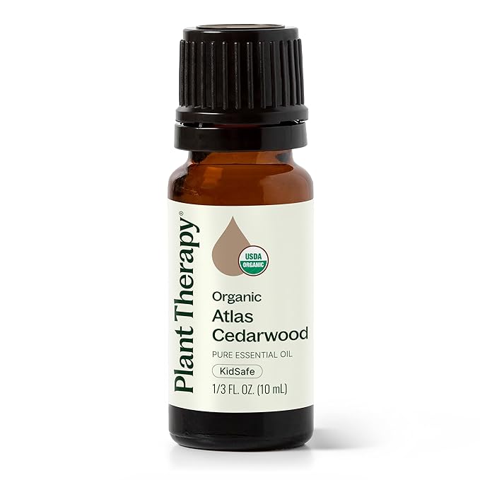 Plant Therapy Organic Atlas Cedarwood Essential Oil 100% Pure, USDA Certified Organic, Undiluted, Natural Aromatherapy for Diffusion, Skin, and Hair, Therapeutic Grade 10 mL (1/3 oz)