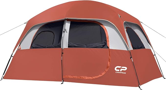 CAMPROS CP Tent 8 Person Camping Tents, Waterproof Windproof Family Tent with Top Rainfly, Large Mesh Windows, Double Layer, Easy Set Up, Portable with Carry Bag, for All Seasons