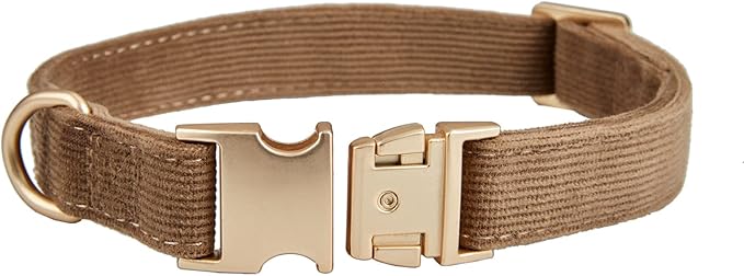 Soft Corduroy Fibric Dog Collar with High Grade Metal Buckle, for Small Dogs.(Brown,Small:10-15")