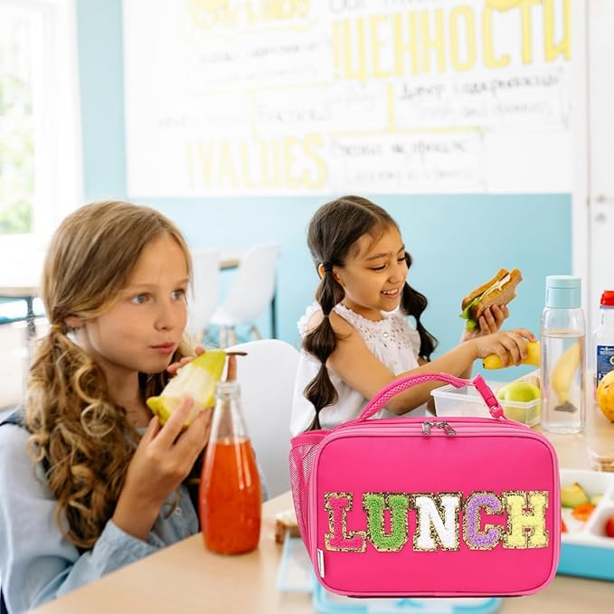 Insulated Lunch Box for School, Thermal Reusable Durable Freezable Lunch Bags for Kids Boys Girls Men Women - Small Soft Cooler Portable Lunch Tote Kit for Work Picnic Travel,Rose Red Alphabet
