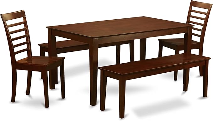 East West Furniture CAML5C-MAH-W 5 Piece Kitchen Table Set for 4 Includes a Rectangle Dining Room Table and 2 Dining Chairs with 2 Benches, 36x60 Inch, Mahogany