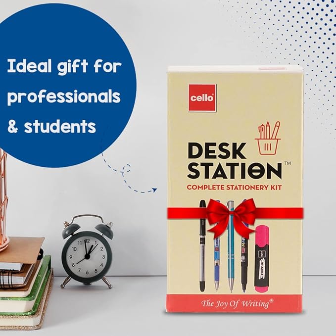 Cello Desk Station, Assorted office stationery items| Ball Pens, Marker, Highlighters |23 Stationery items & 1 pen stand| Ideal for office and home use, Multicolor | Best pen for Exam(Plastic)