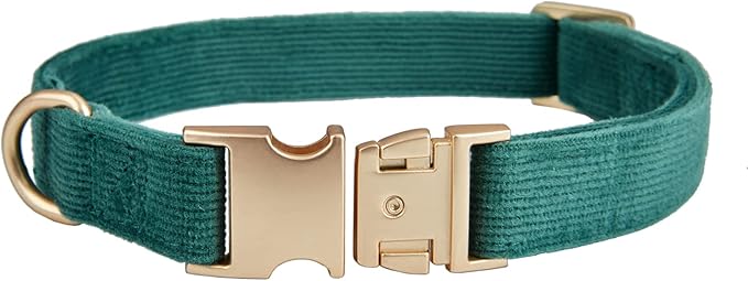 Soft Corduroy Fibric Dog Collar with High Grade Metal Buckle, for Medium Dogs.(Green,Medium:12-19")