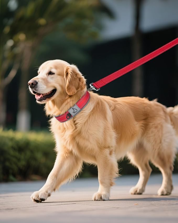 Joytale Dog Collar for Extra Large Dogs, Neoprene Padded and Adjustable, Reflective Wide Heavy Duty Pet Collars with Durable Metal Belt Buckle for Walking, Red, XL