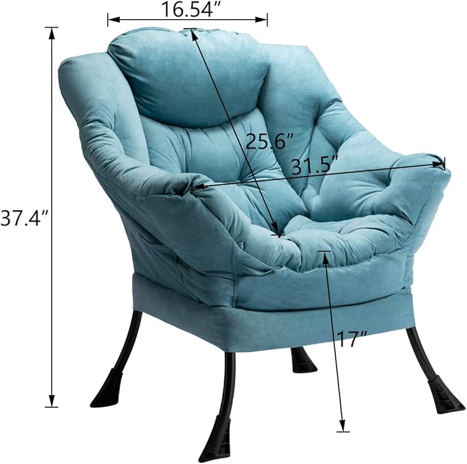 HollyHOME Fabric Large Lazy Chair, Accent Reading Chair, Cozy Lounge Chair with Armrest, Leisure Sofa Chair for Living Room, Bedroom, Dorm, Blue